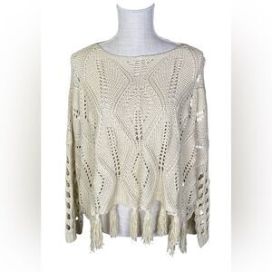 NWT BiBi Crochet Open Knit Sweater Women’s M Cream Cropped Relaxed Boxy Hippie